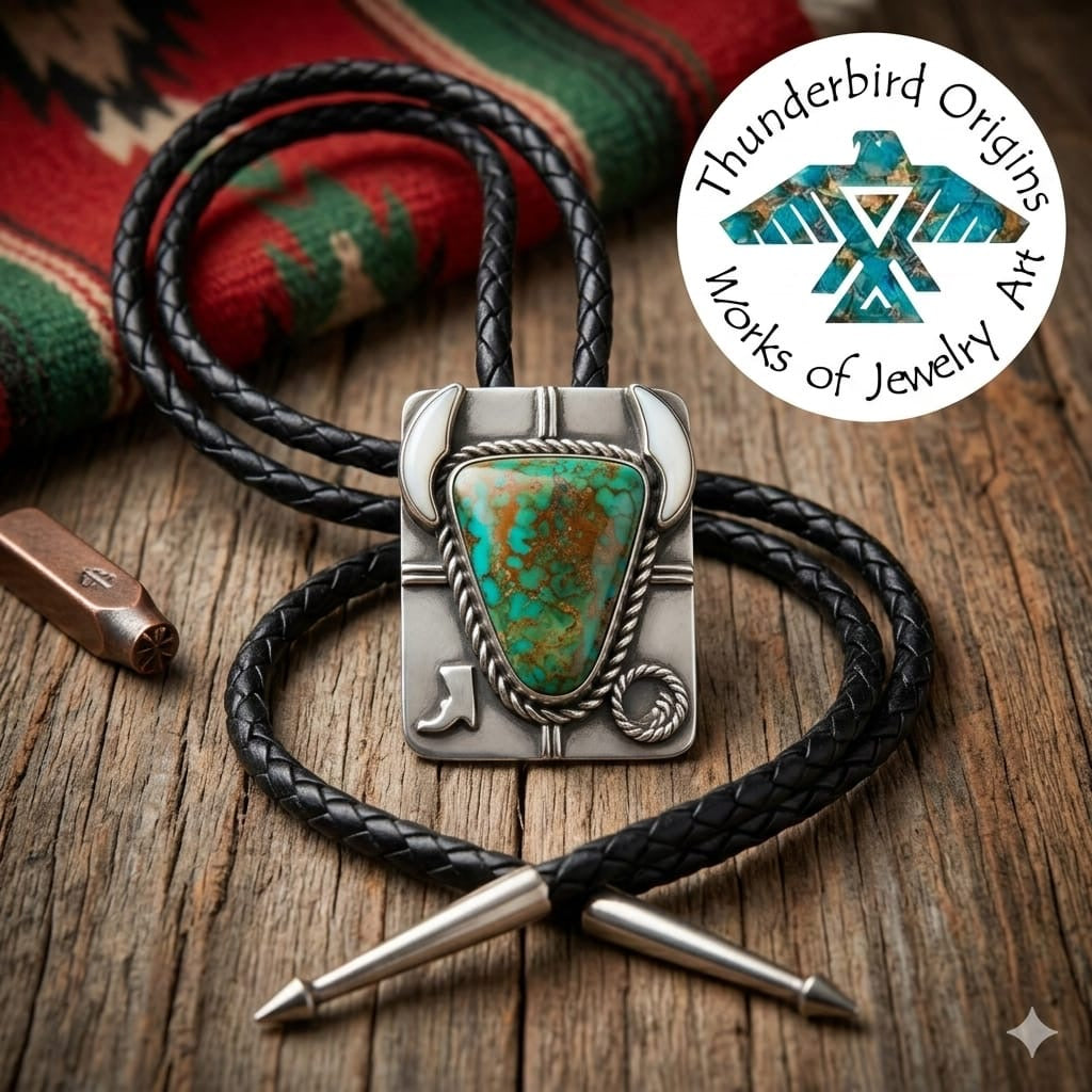 Sterling Silver Bull Horn Bolo Tie with Turquoise-In Stock!