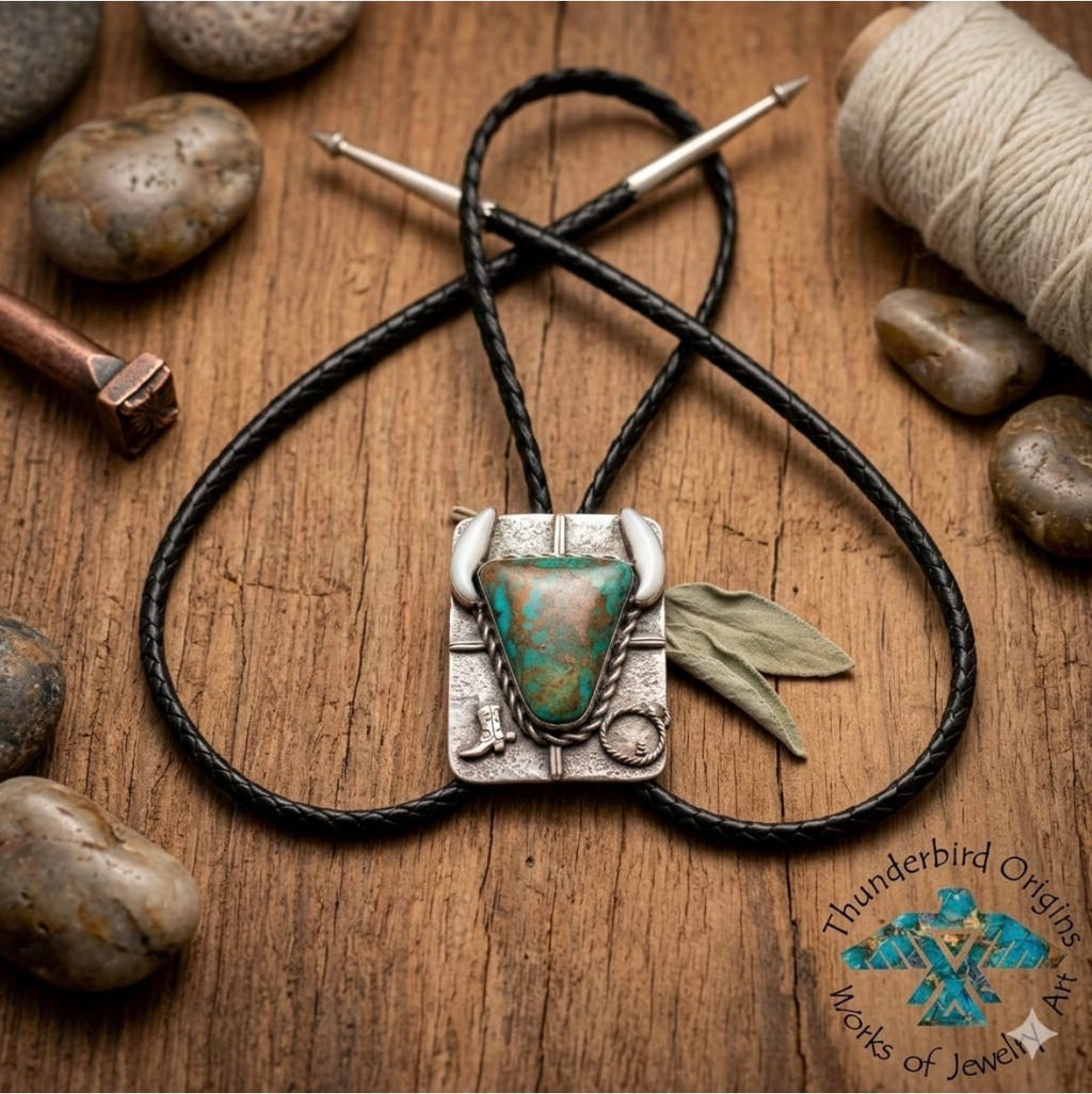 Sterling Silver Bull Horn Bolo Tie with Turquoise-In Stock!