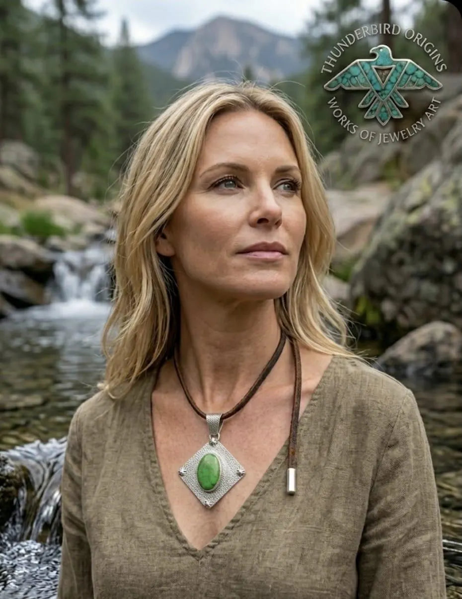 Copper-Green Turquoise Pendant in Sterling Silver-In Stock!