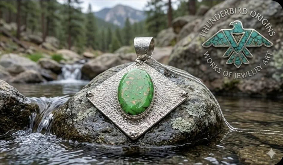 Copper-Green Turquoise Pendant in Sterling Silver-In Stock!
