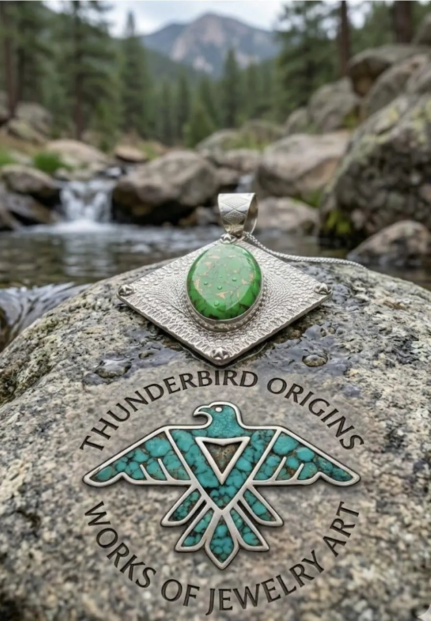 Copper-Green Turquoise Pendant in Sterling Silver-In Stock!