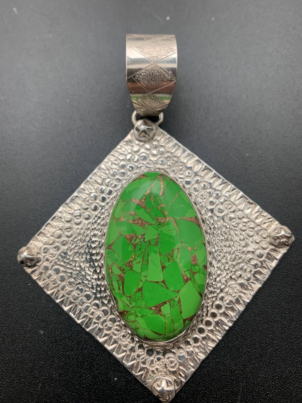 Copper-Green Turquoise Pendant in Sterling Silver-In Stock!