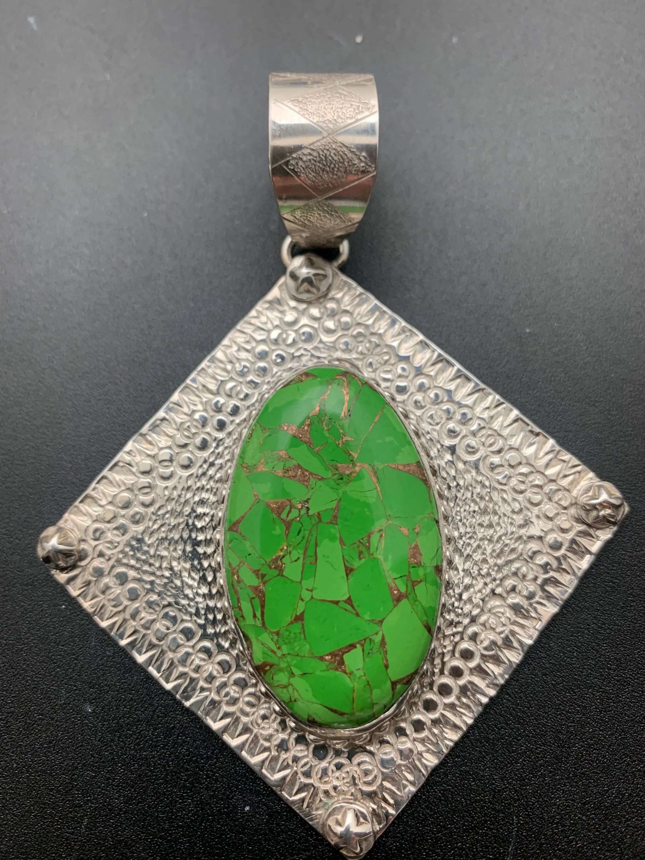 Copper-Green Turquoise Pendant in Sterling Silver-In Stock!