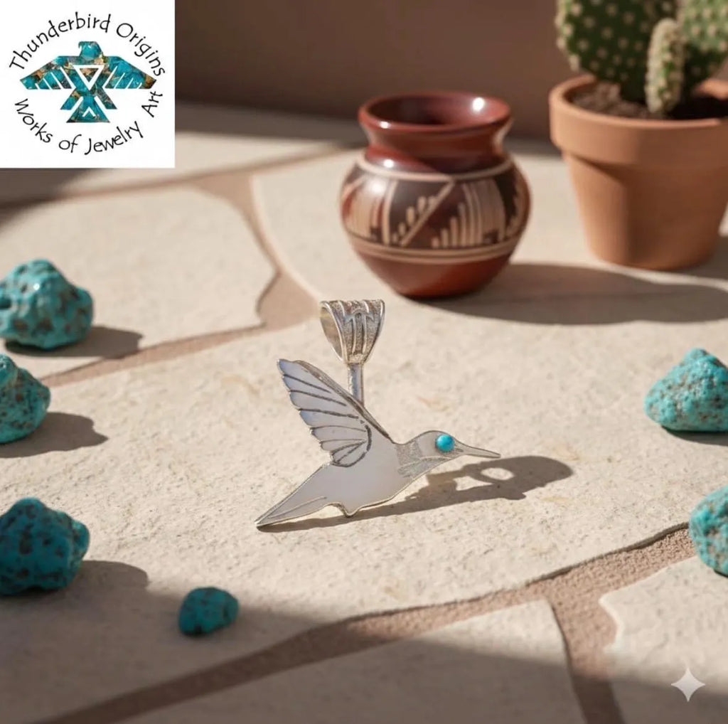 Hummingbird Pendant with Turquoise Eye in Sterling Silver (neck ring sold separately)-in Stock!