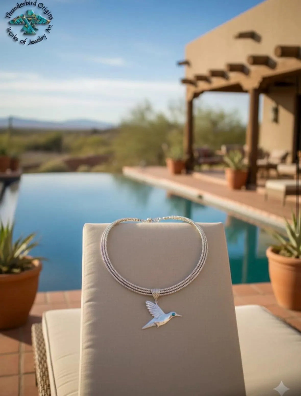 Hummingbird Pendant with Turquoise Eye in Sterling Silver (neck ring sold separately)-in Stock!