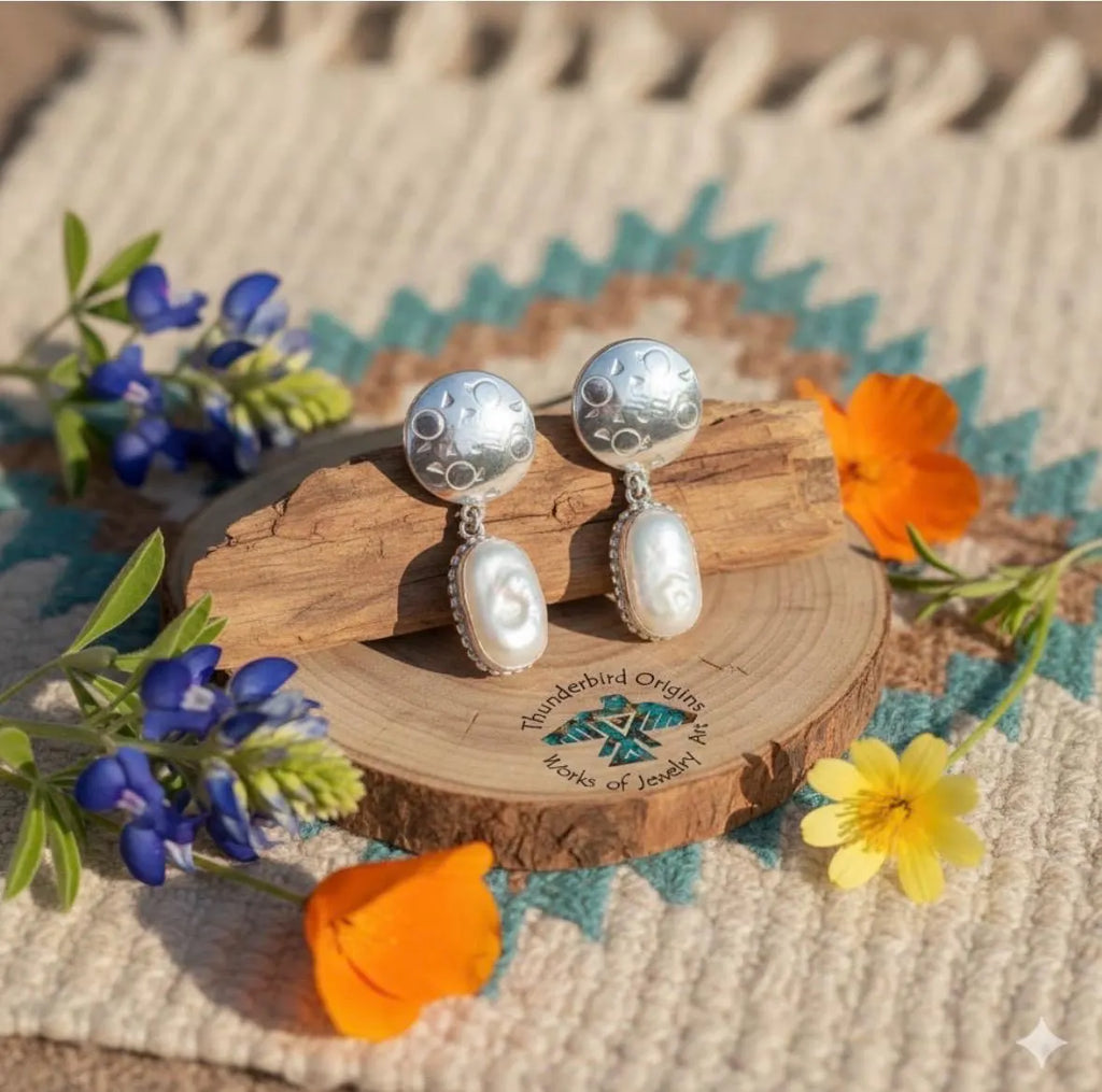 Keshi Pearl and Sterling Silver Concha Earrings-In Stock!