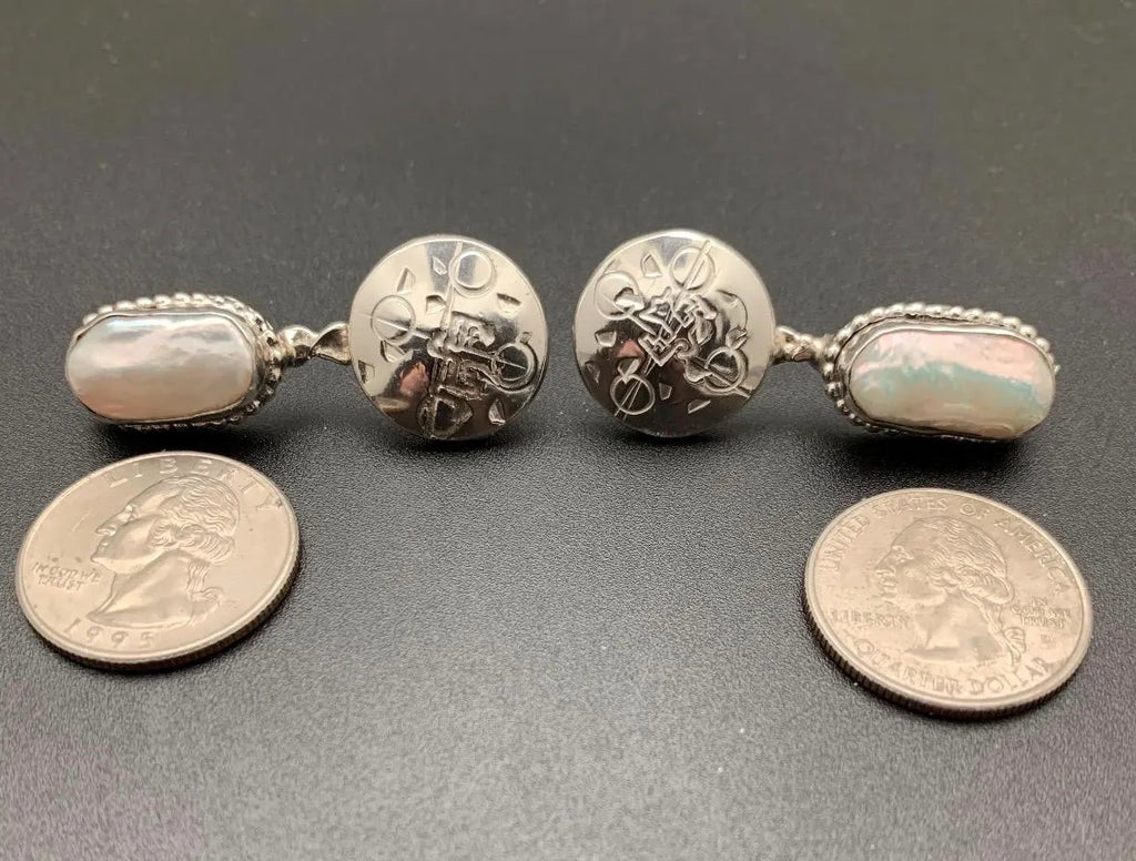 Keshi Pearl and Sterling Silver Concha Earrings-In Stock!