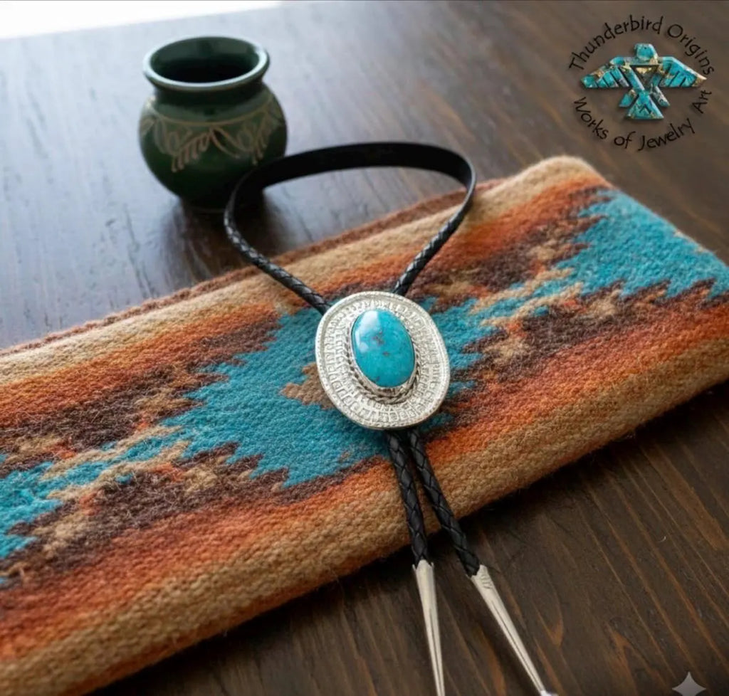 Turquoise & Sterling Silver Oval Bolo Tie-In Stock!