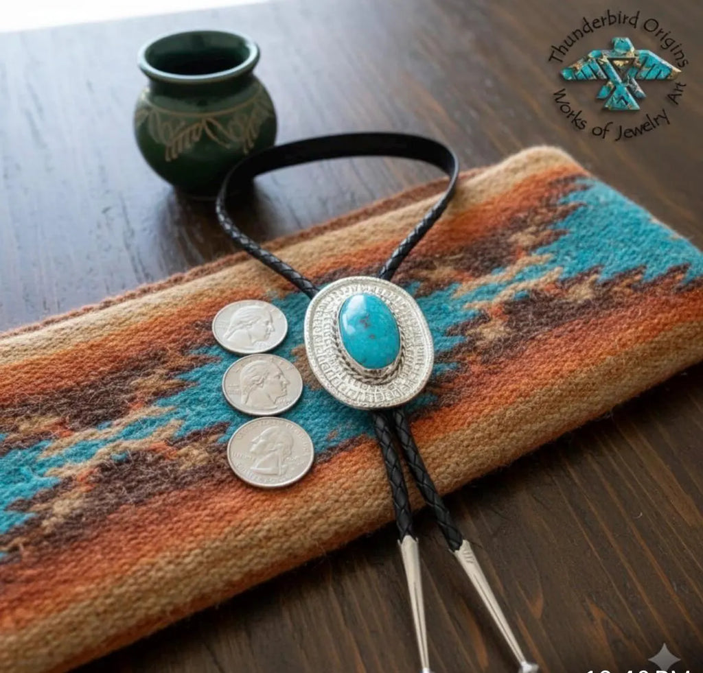 Turquoise & Sterling Silver Oval Bolo Tie-In Stock!