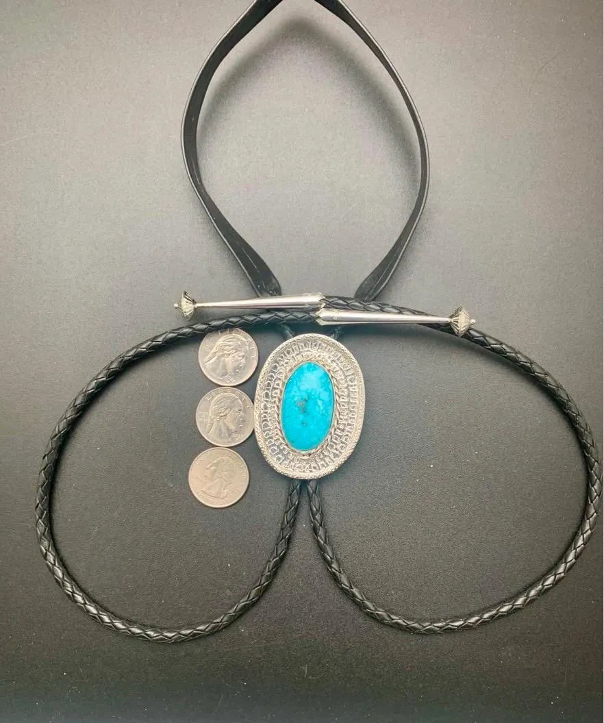 Turquoise & Sterling Silver Oval Bolo Tie-In Stock!