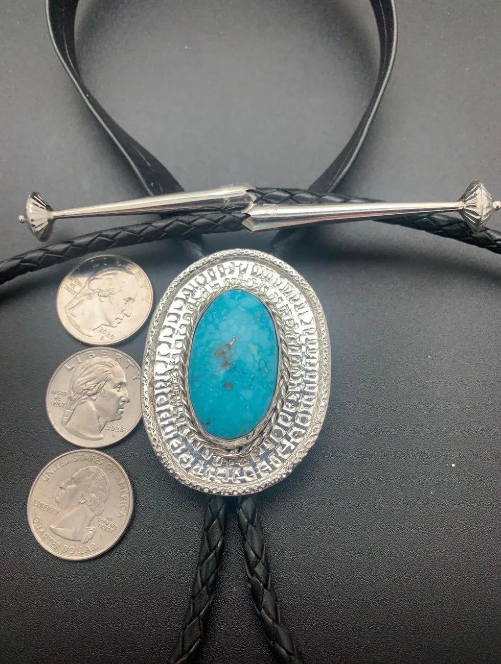 Turquoise & Sterling Silver Oval Bolo Tie-In Stock!