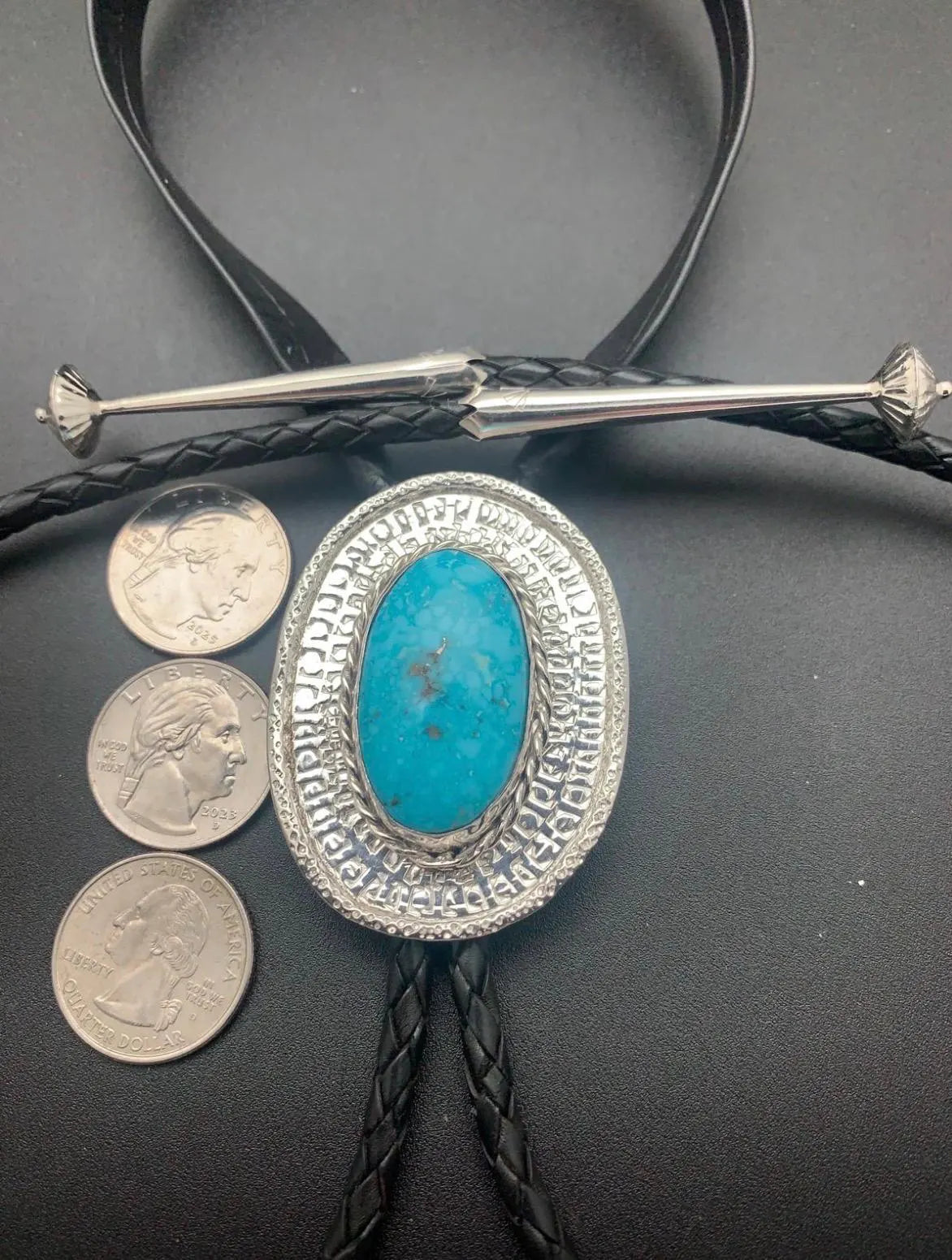 Turquoise & Sterling Silver Oval Bolo Tie-In Stock!
