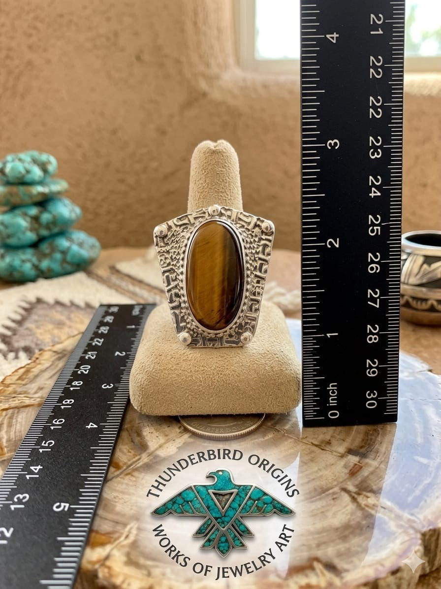 Tiger’s Eye & Sterling Silver Ring with Silver Ball Accents (adjustable)-In Stock!