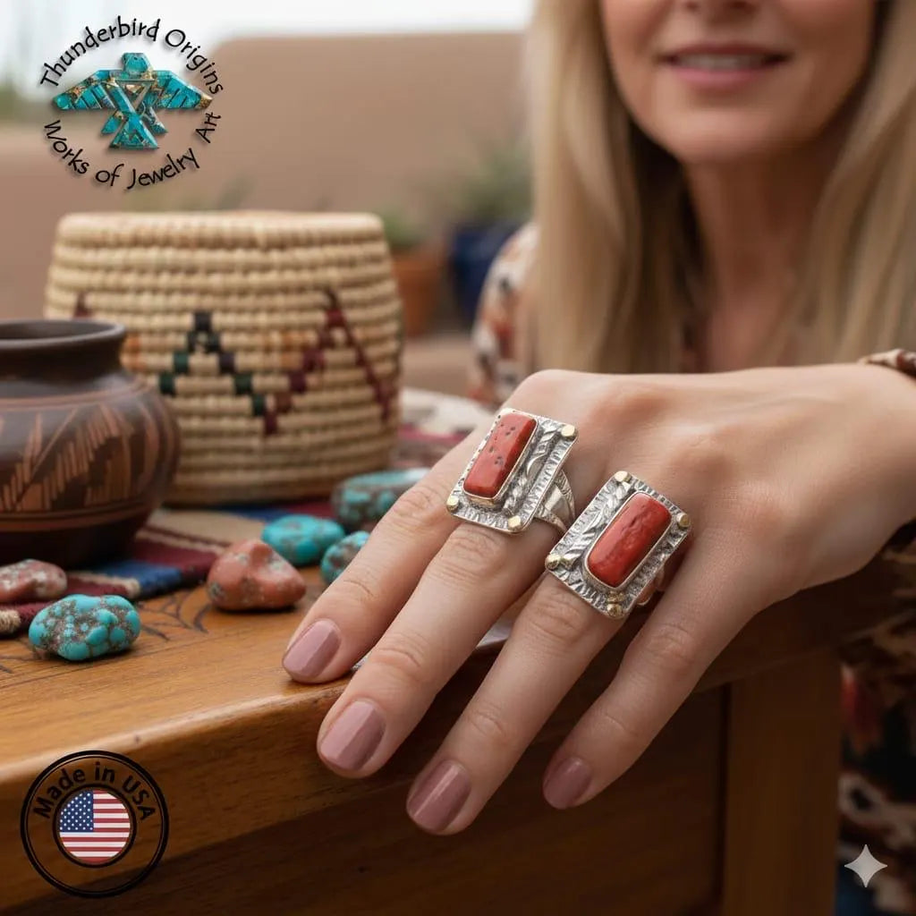 Spiny Red Oyster Sterling Silver & Gold Accented Ring (adjustable)-One In Stock!
