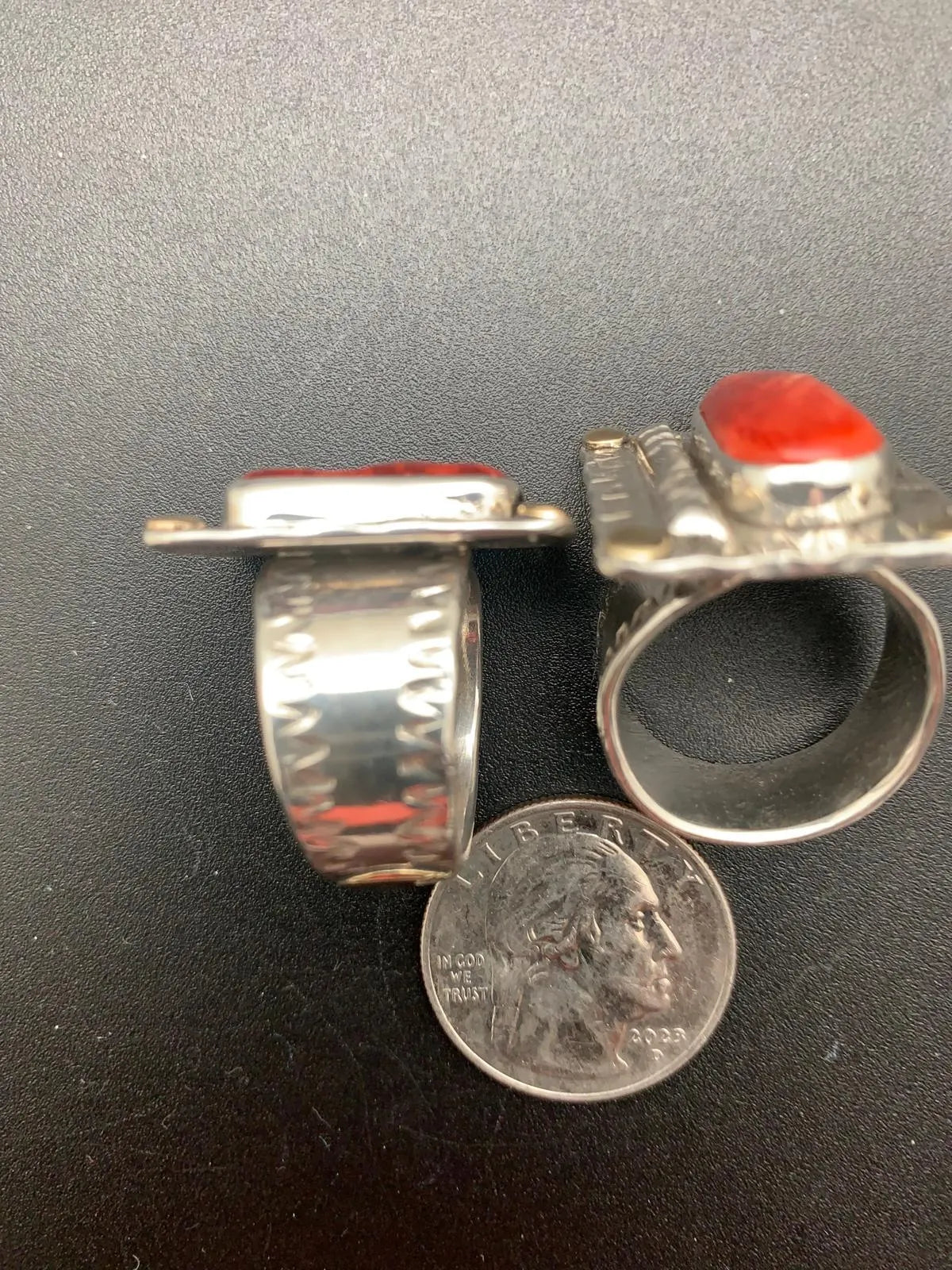 Spiny Red Oyster Sterling Silver & Gold Accented Ring (adjustable)-One In Stock!