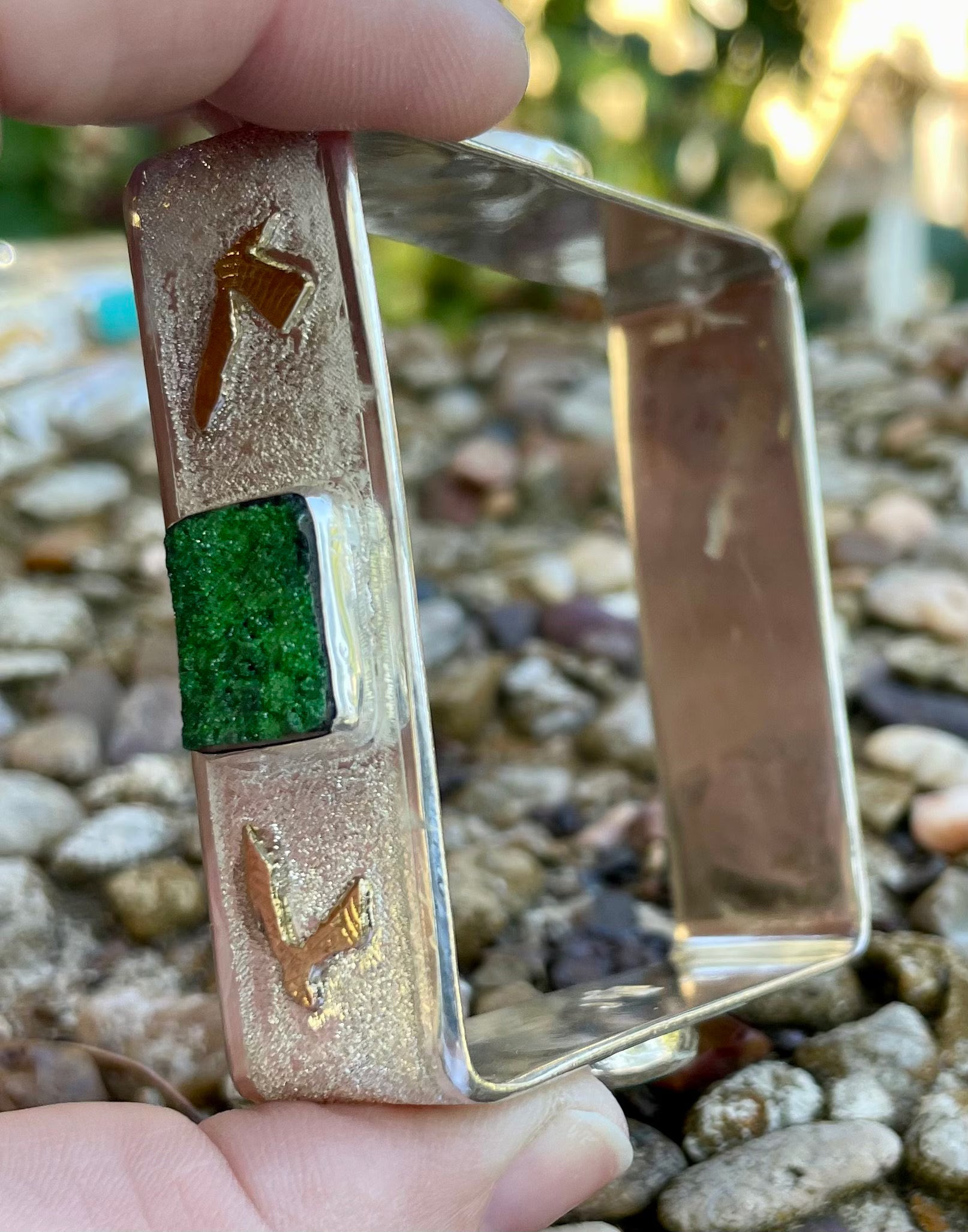 Square Sterling Bracelet w/Gold Accents & 4 Stones-In Stock & Custom Order