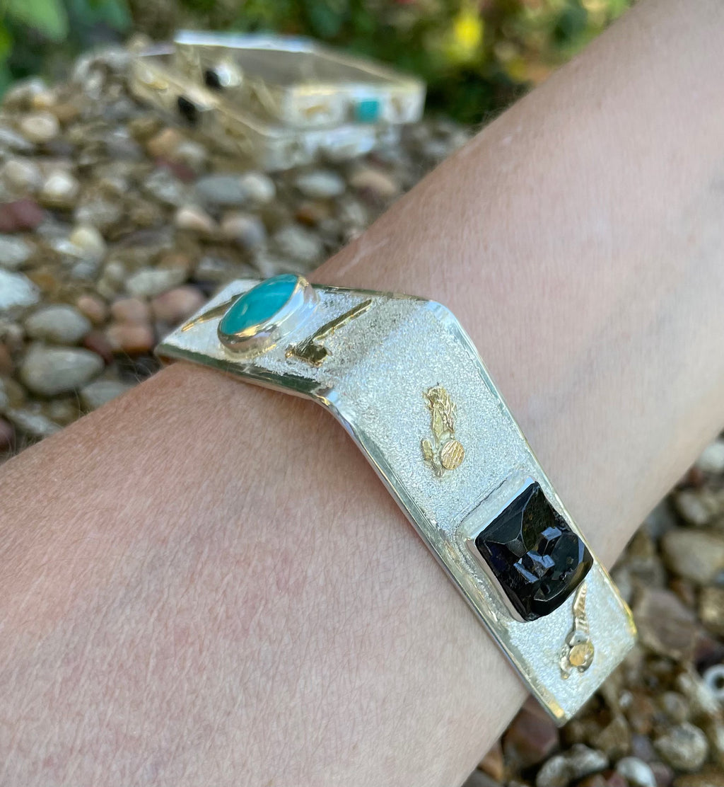 Square Sterling Bracelet w/Gold Accents & 4 Stones-In Stock & Custom Order