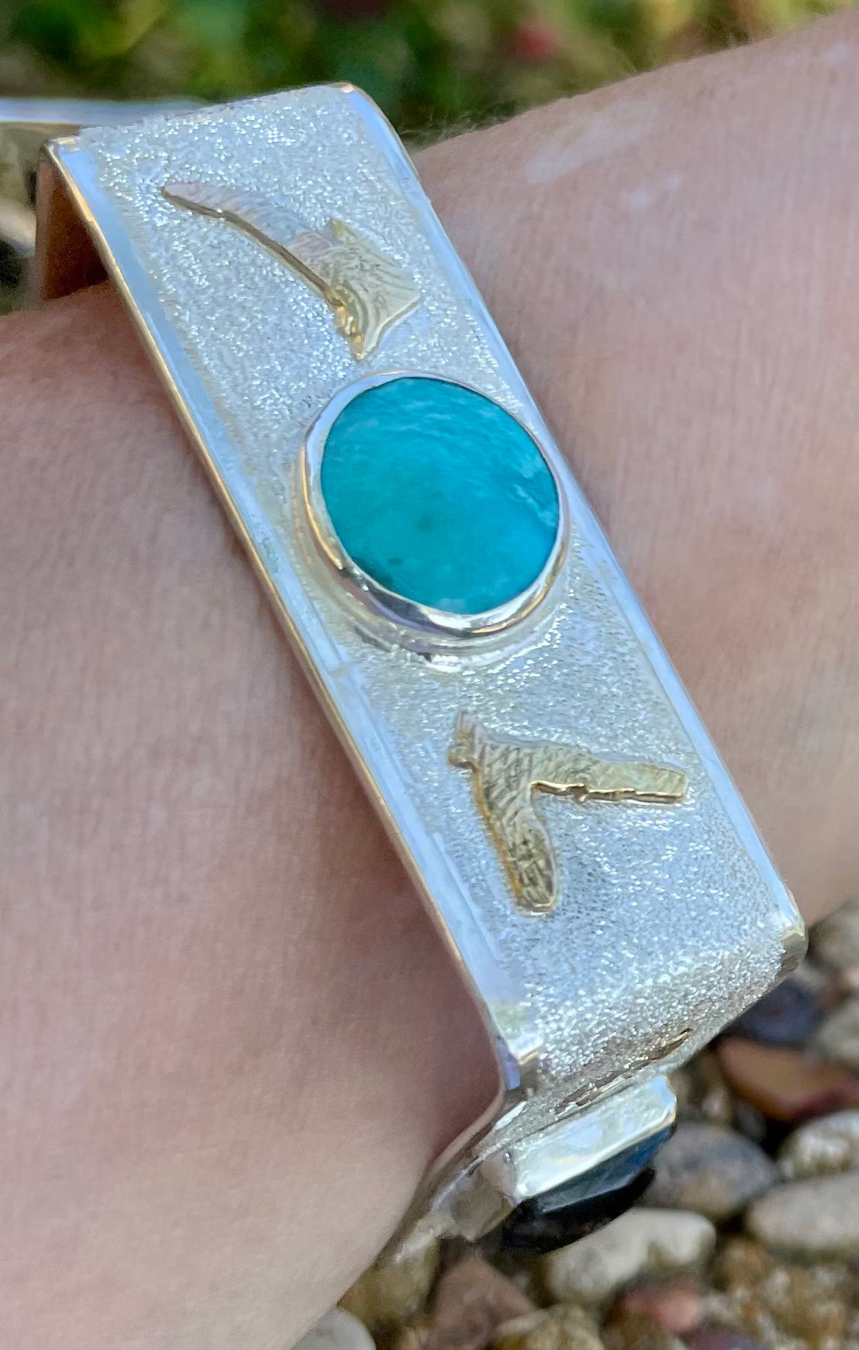 Square Sterling Bracelet w/Gold Accents & 4 Stones-In Stock & Custom Order