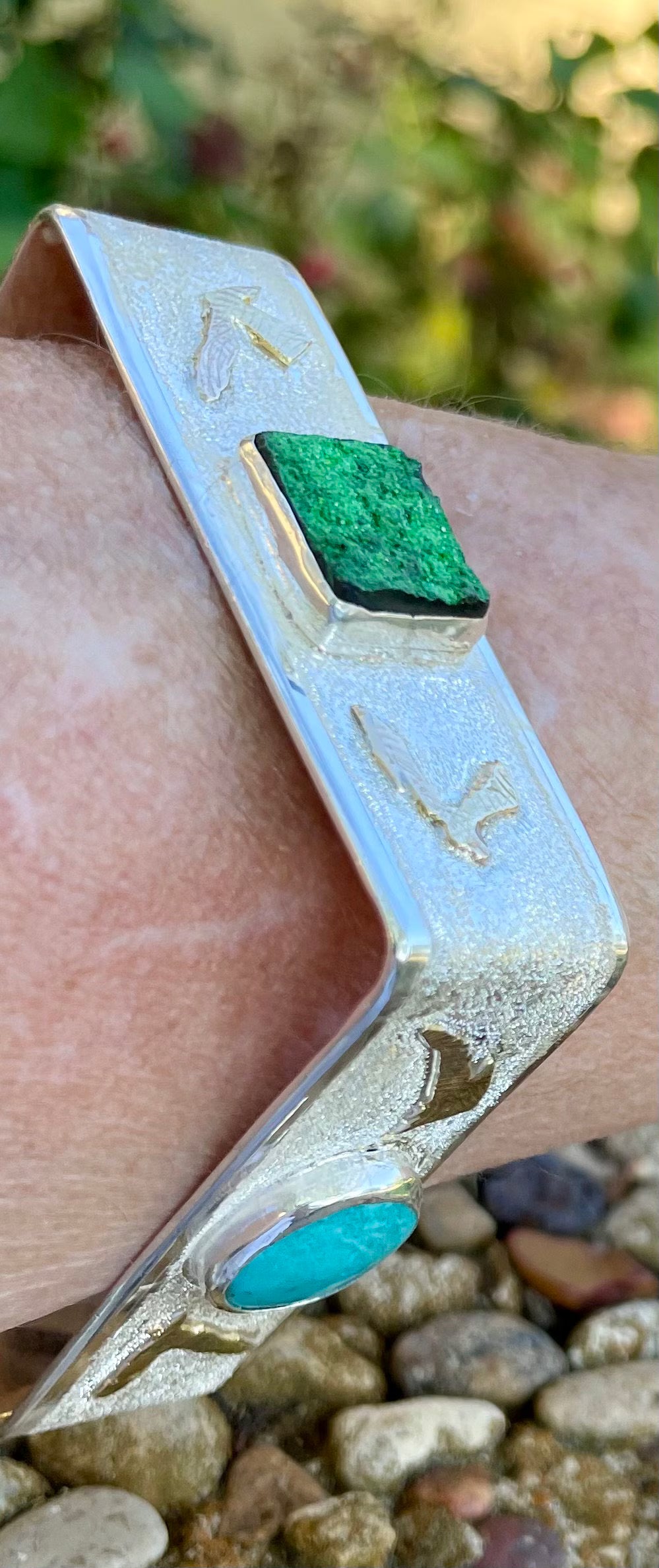 Square Sterling Bracelet w/Gold Accents & 4 Stones-In Stock & Custom Order