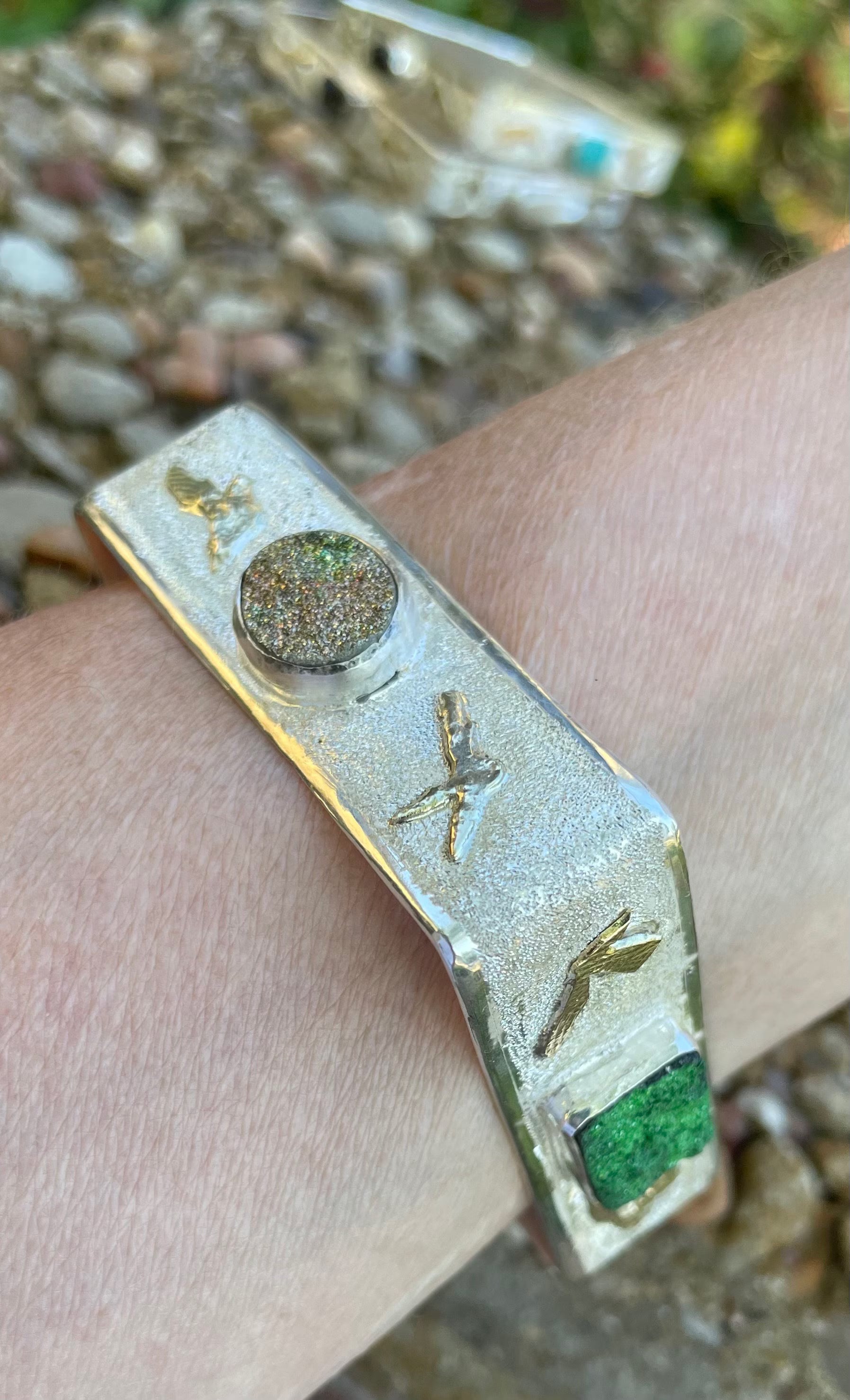 Square Sterling Bracelet w/Gold Accents & 4 Stones-In Stock & Custom Order