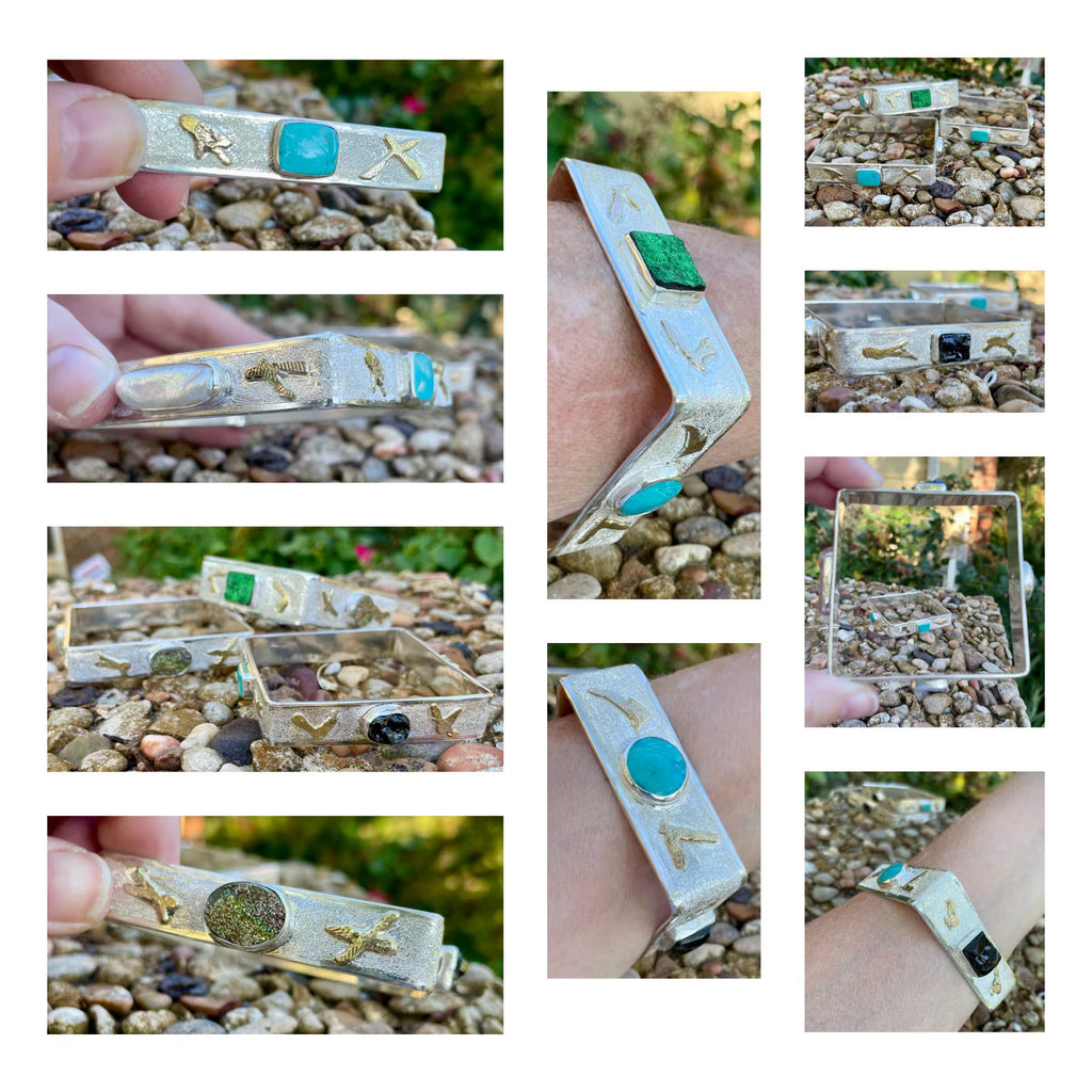 Square Sterling Bracelet w/Gold Accents & 4 Stones-In Stock & Custom Order