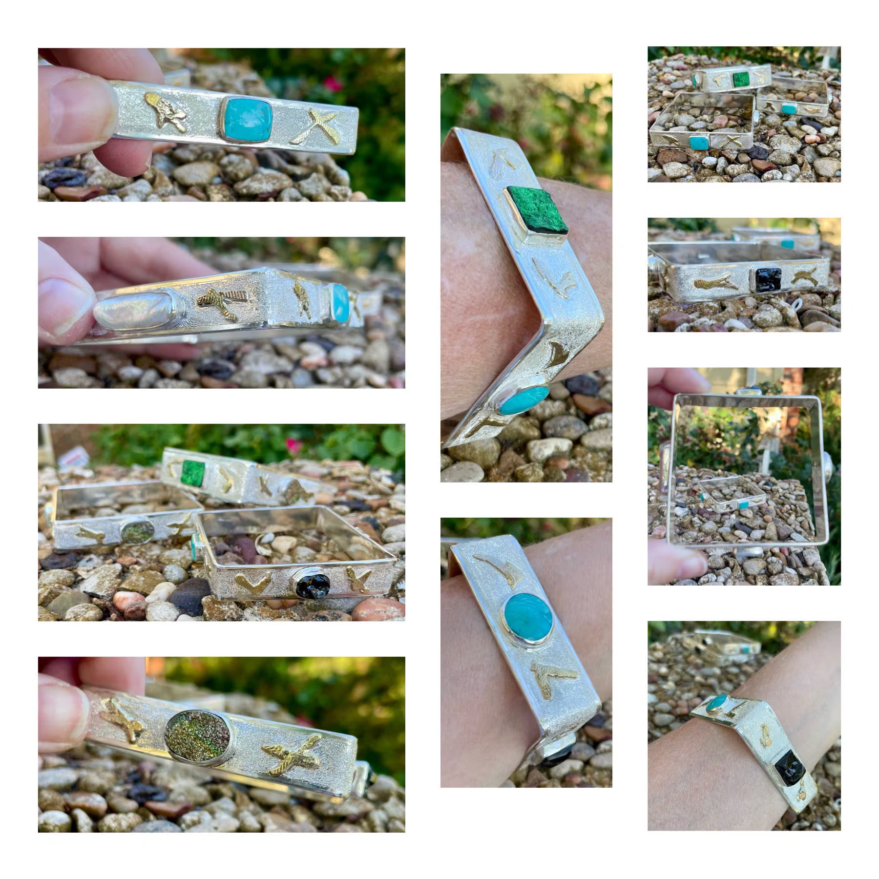 Square Sterling Bracelet w/Gold Accents & 4 Stones-In Stock & Custom Order