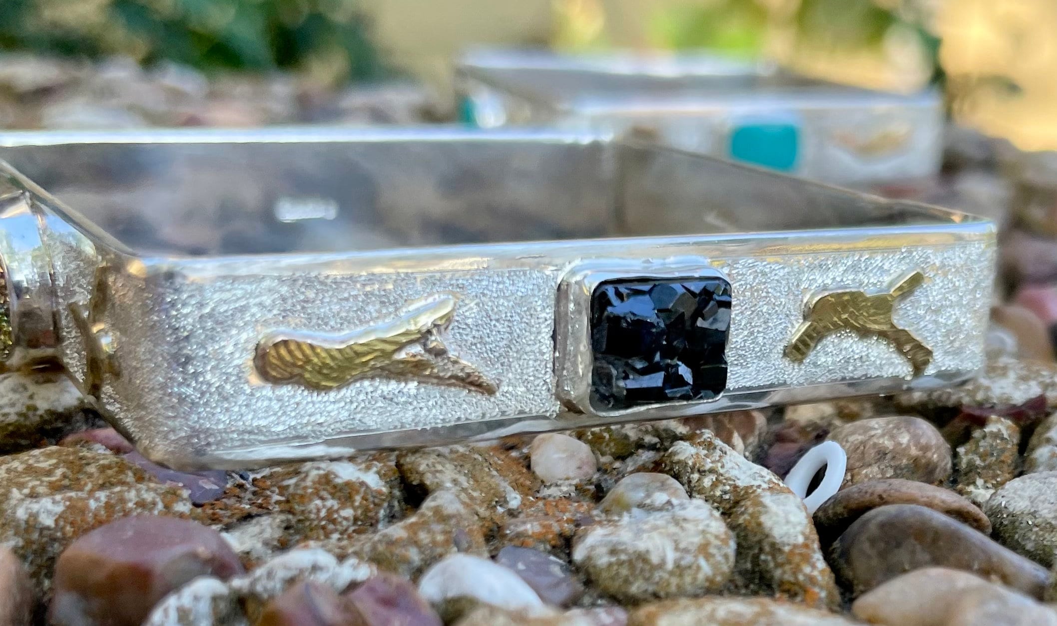 Square Sterling Bracelet w/Gold Accents & 4 Stones-In Stock & Custom Order
