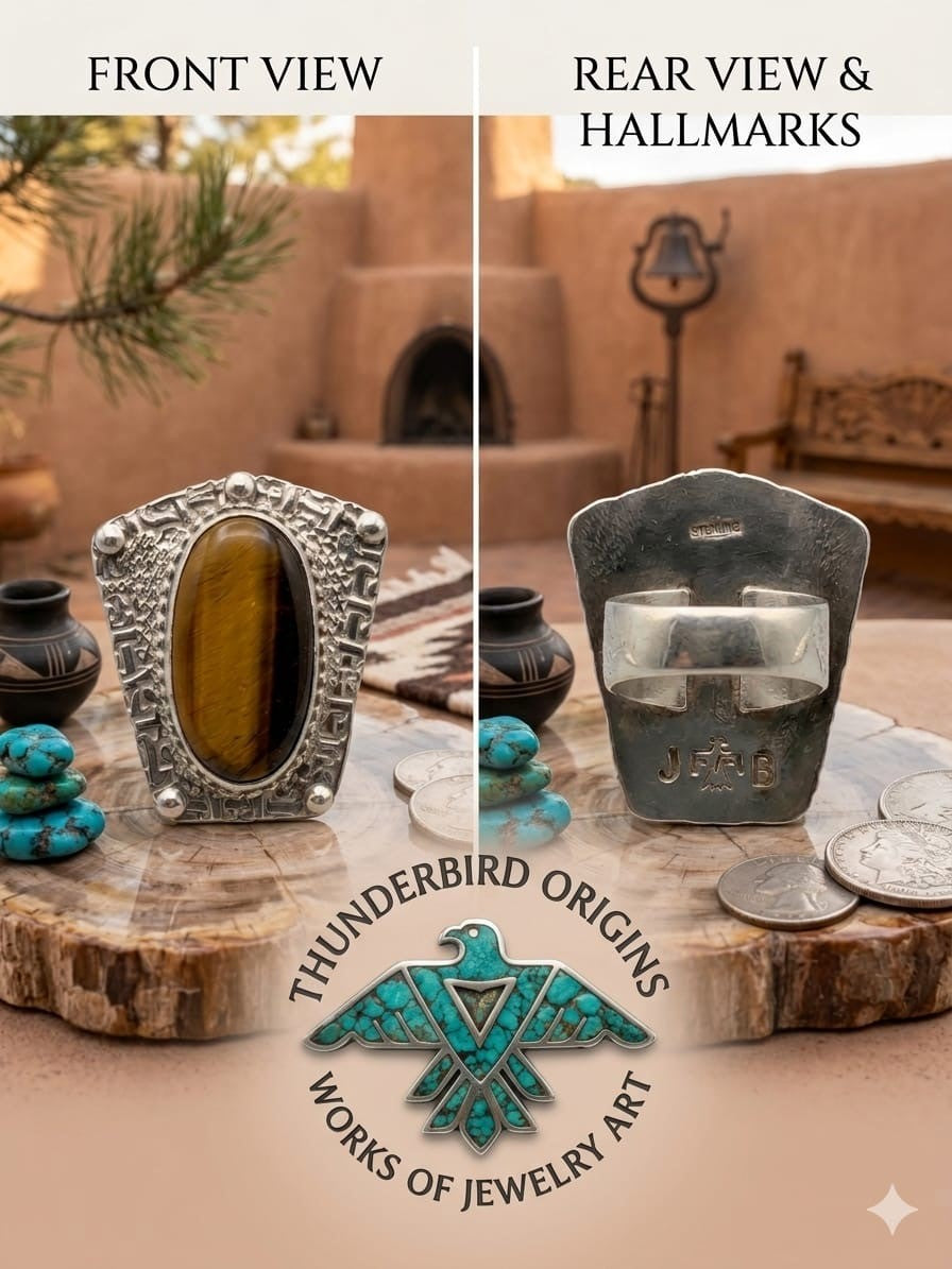 Tiger’s Eye & Sterling Silver Ring with Silver Ball Accents (adjustable)-In Stock!