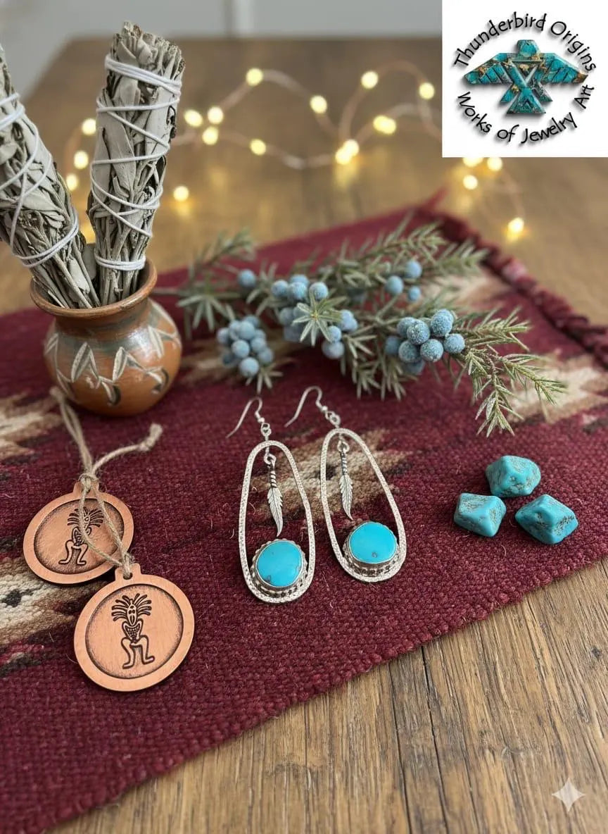 Turquoise Drop Earrings with Feather in Sterling Silver-In Stock!