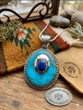 Turquoise w/Blue Lapis & Sterling Silver Layered Pendant-In Stock!