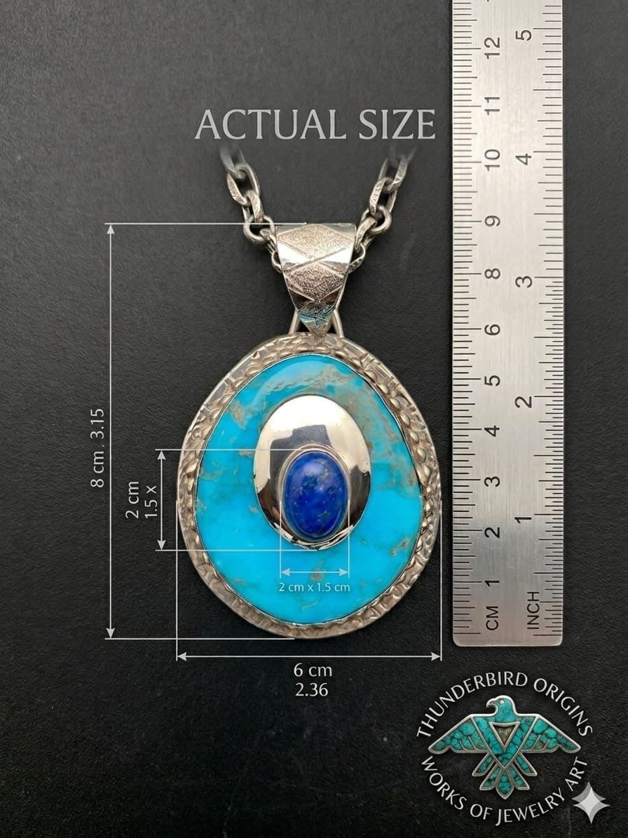 Turquoise w/Blue Lapis & Sterling Silver Layered Pendant-In Stock!
