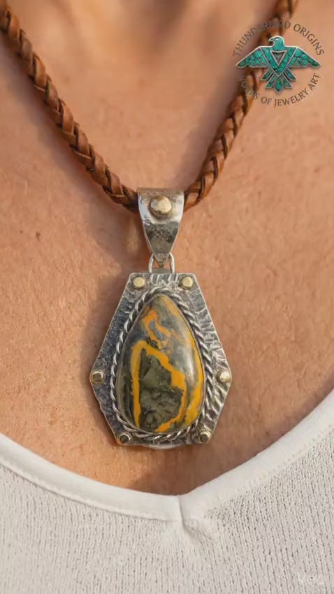 Bumble Bee Jasper in Sterling Silver w/ Gold Accents Pendant-In Stock!