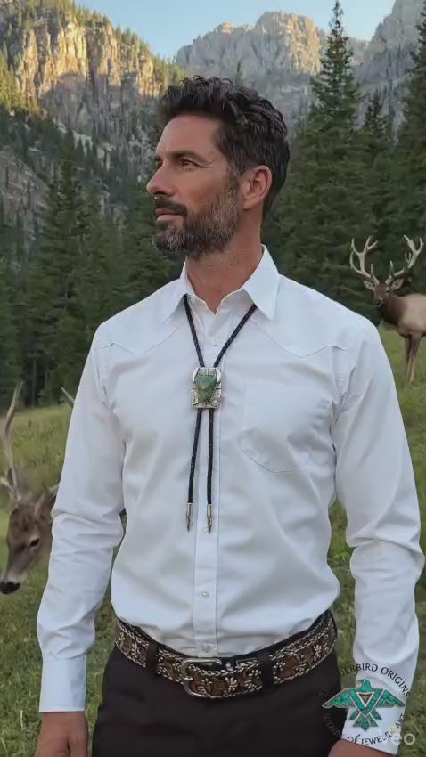 Sterling Silver Bull Horn Bolo Tie with Turquoise-In Stock!