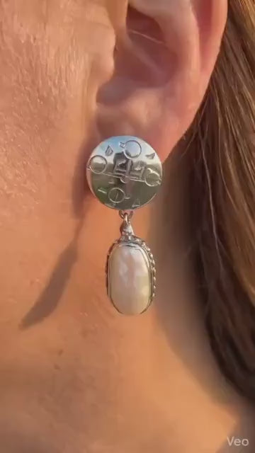 Keshi Pearl and Sterling Silver Concha Earrings-In Stock!