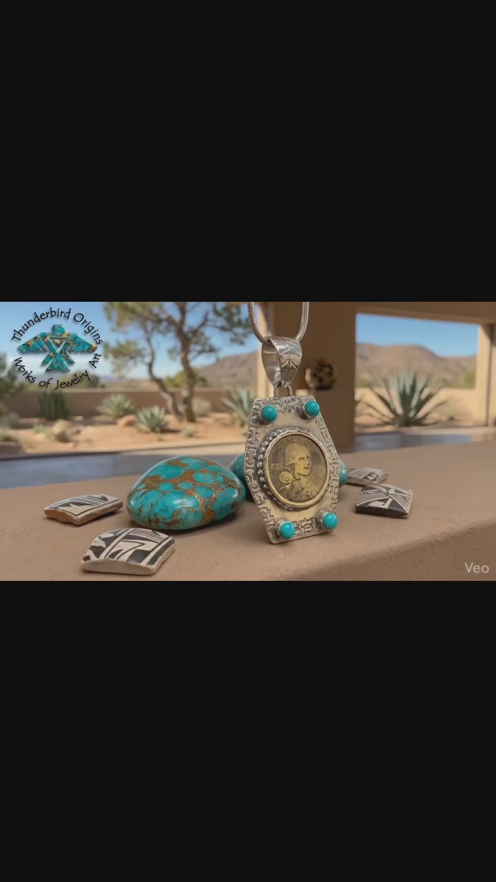 Sacajawea Pendant in Sterling Silver w/Turquoise Highlights (necklace not included)-In Stock!